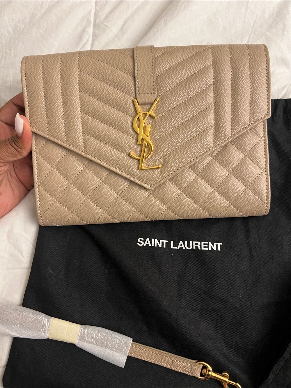 Saint Laurent ENVELOPE FLAP POUCH IN MIX MATELASSÉ GRAIN DE POUDRE LEATHER